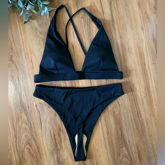 ~High Waisted Thong Bikini Set Triangle Top Deep V Neck Two Piece Swimsuit~ - Picture 9 of 10